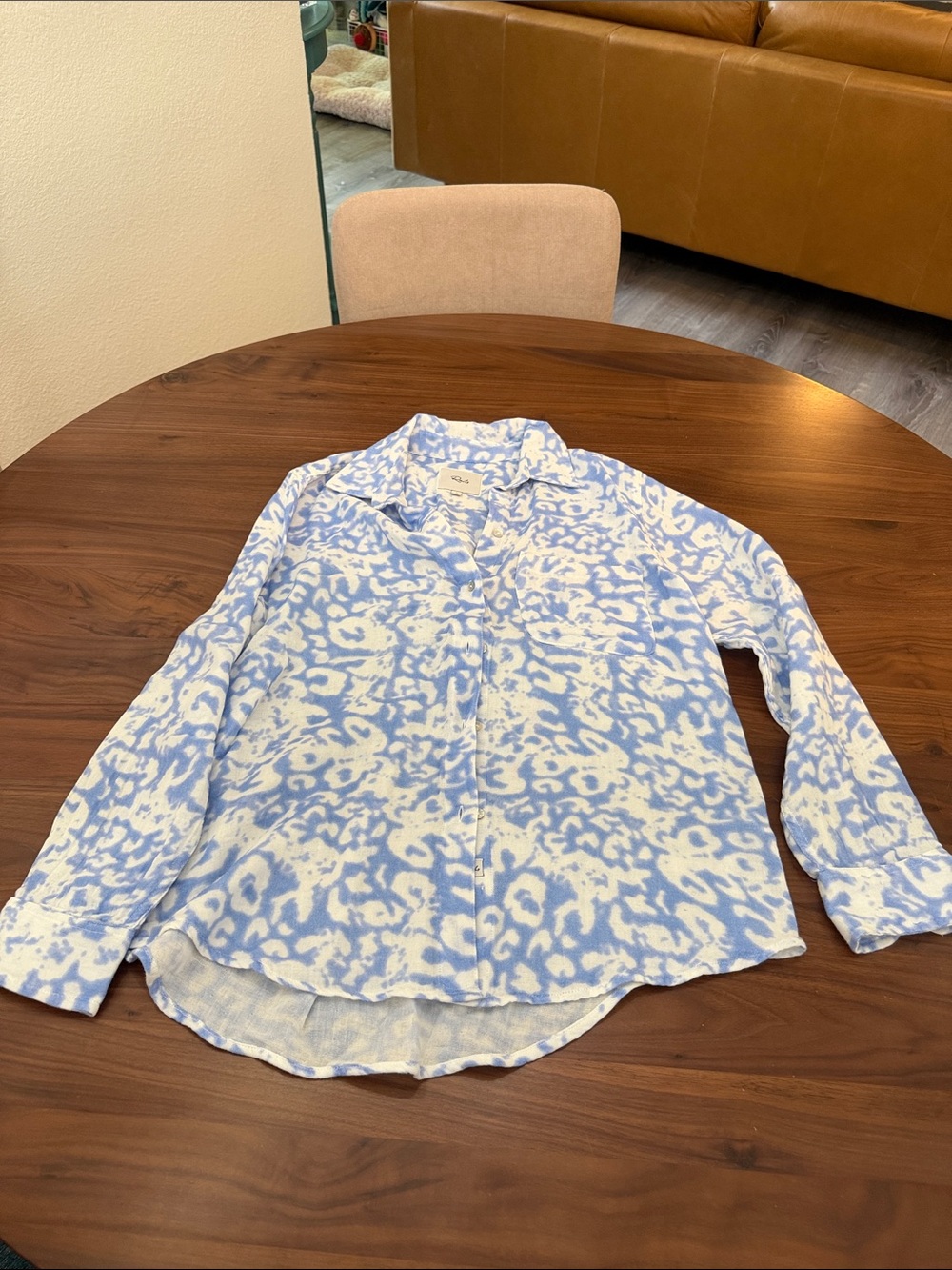 Rails Blue and White Printed Button-Up Blouse